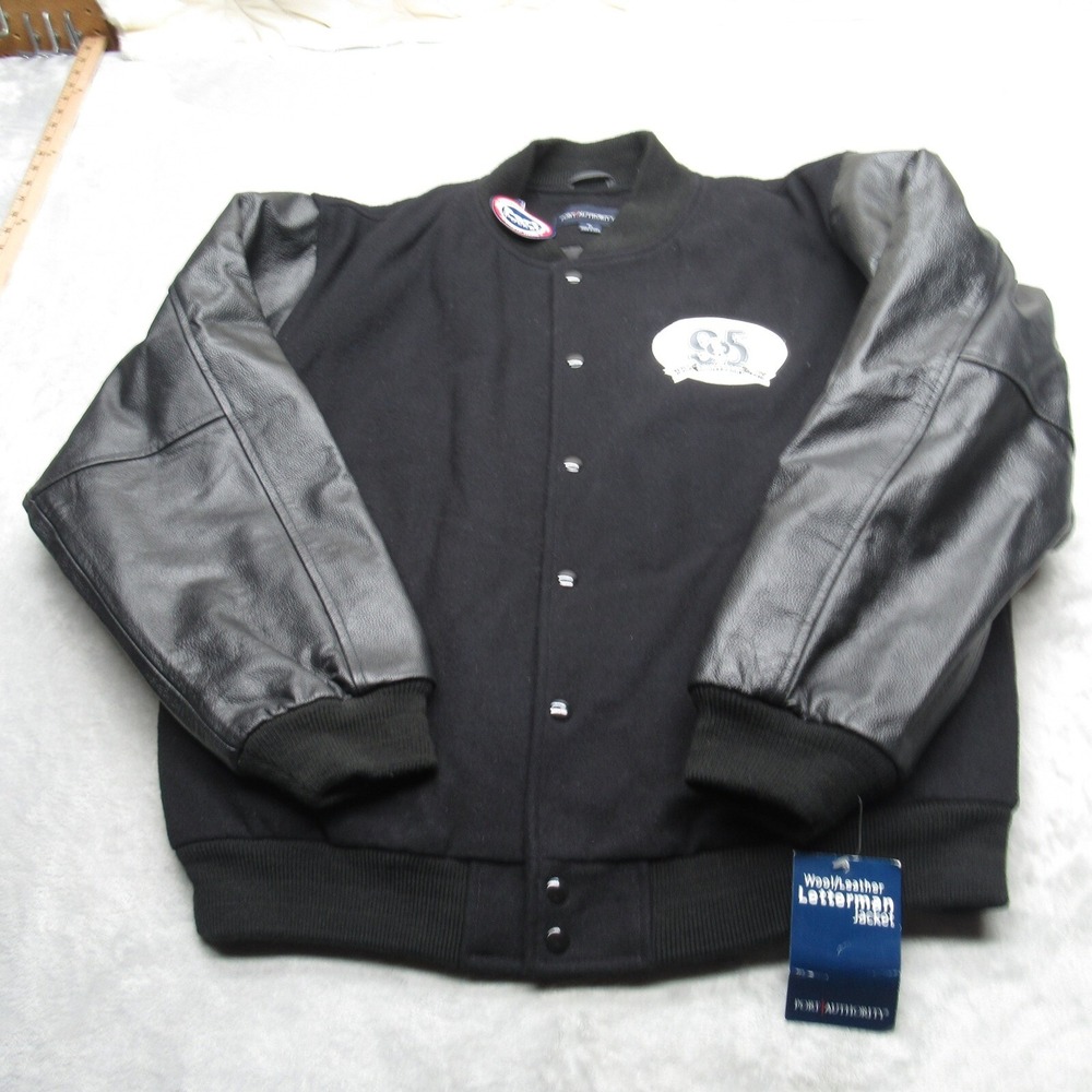 Cornwell Letterman Jacket Men XL Black Snap Front Wool Leather Varsity NEW